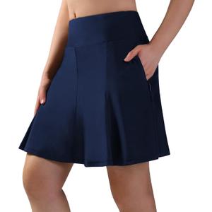 Beroy Women's Swim Skirts Swimsuit Bottoms High Waisted Swimming Skorts with Zipper Pockets Bathing Suit Tummy Control (Medium, Navy)