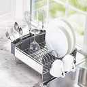 KitchenAid Compact Space Saving, Dish Rack with Removable Flatware Caddy and Angled Self Draining Drainboard, Satin Gray, 15Inchby13.25Inch
