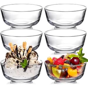NUTRIUPS 4.5in Small Glass Bowl Set, Set of 6 Dessert Bowl - 8oz Small Prep Bowls for Kitchen, Clear Dipping Sauce Bowls for Eating