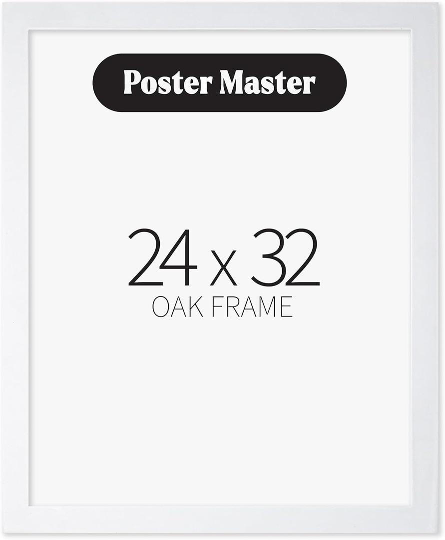 Poster Master White Oak Wood 24x32 Picture Frame - Modern Wood Wall Art Display - Lightweight 24x32 Frame for Art Prints, Photos, Posters - Ready-to-Hang Vertically & Horizontally, White 