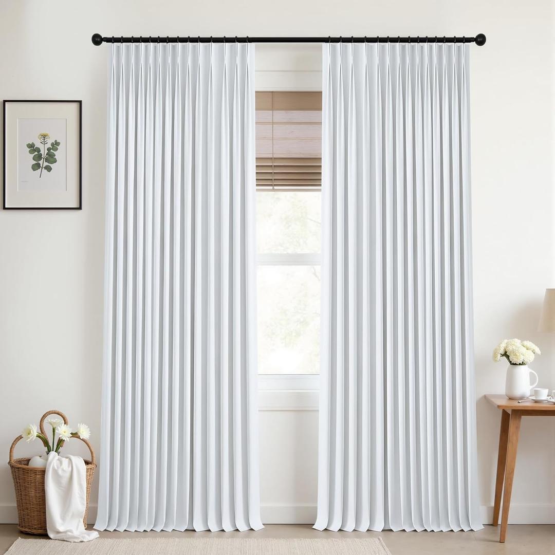 Mrs.Naturall 92 Inch Pure White Floor to Ceiling Blackout Curtains, Perfect Length for 8FT Ceiling, Linen Pinch Pleated Drapes for Living Room Bedroom