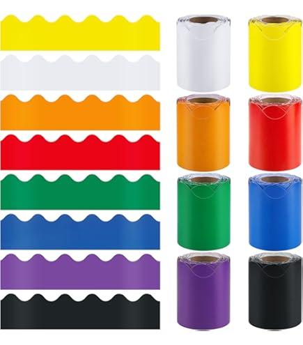 Zhanmai 590ft Classroom Bulletin Board Borders Sets, 12 Rolls Borders for Bulletin Board Scalloped Trims Decoration for Fall School Office Chalkboard Whiteboard Poster Decor(Boho Color)