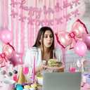 Bow Birthday Party Decorations,Bow Balloons Pink Coquette Party Decorations Includes Lage Bow Ballons,Happy Birthday Banner,Bow Banner,Star Balloon and White Balloon Bouquet