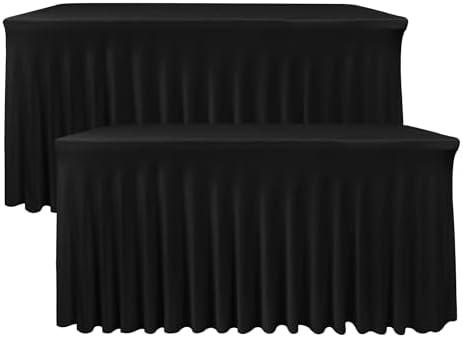 Nasitos Black Table Skirt for 6 Foot Rectangle Tables, 2 Pack - 72 x 30 Inch - Stretch Spandex Fitted Table Clothes, Fabric Table Covers Cocktail Tablecloths for Party, Banquet, Birthday