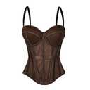 VEENDEO Women's Sequin Bustier Crop Top Mesh Corset Top Push up Rhinestone Diamond Bra Club Party Vest Detachable Straps L
