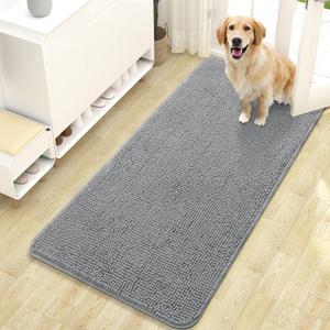 OLANLY Dog Door Mat for Muddy Paws 47x24, Absorbs Moisture and Dirt, Absorbent Non-Slip Washable Doormat, Quick Dry Chenille Mud Mat for Dogs, Entry Indoor Entryway Carpet for Inside Floor, Grey