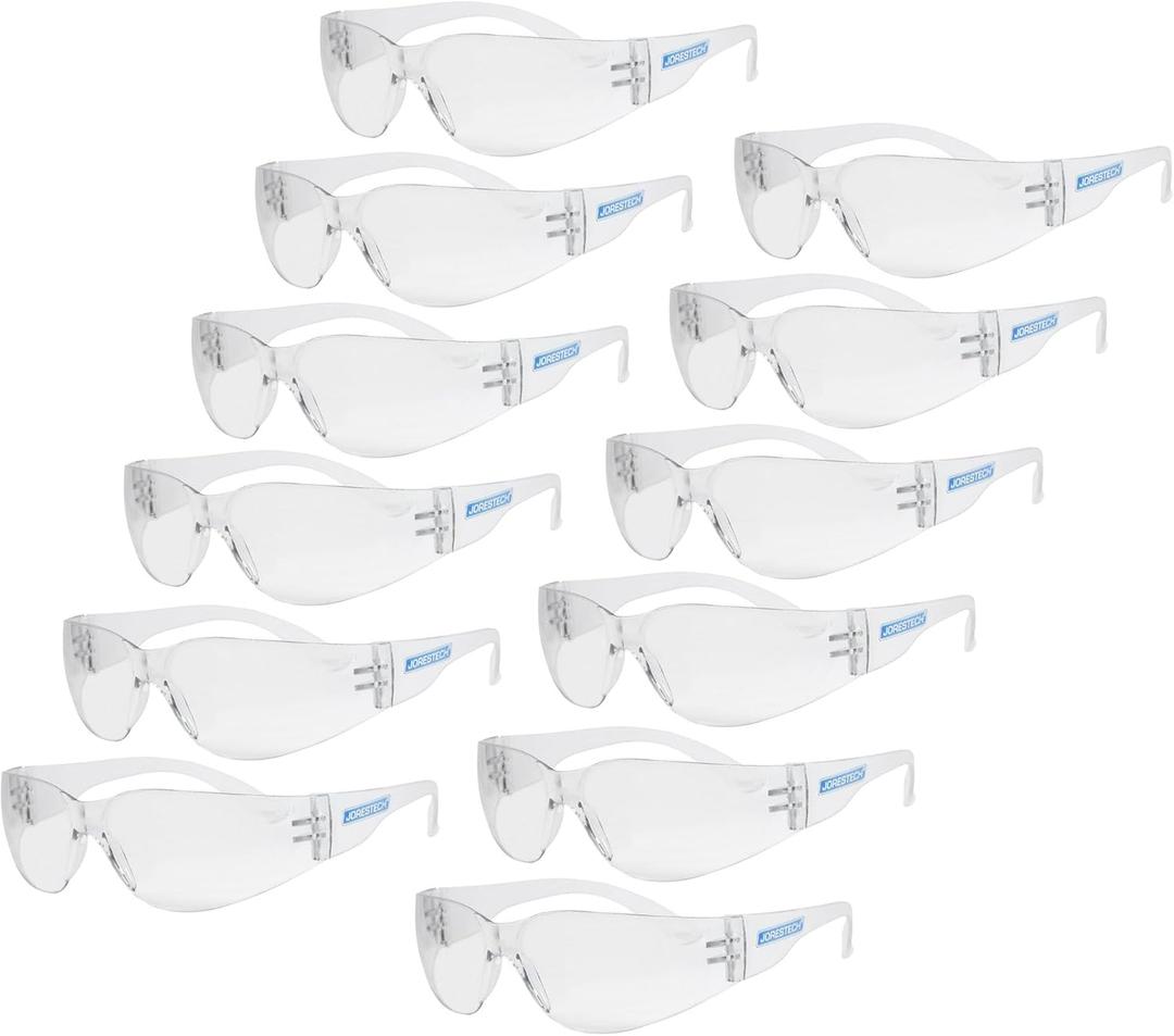 JORESTECH Eyewear Protective Safety Glasses, Polycarbonate Impact Resistant Lens Pack of 12 (Clear)