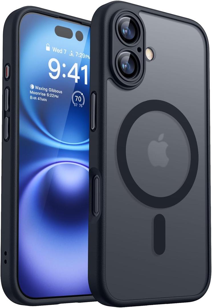 CANSHN Magnetic for iPhone 16 Case, Upgraded [Full Camera Protection] [Compatible with Magsafe] [Translucent Matte] Shockproof Protective Phone Case for iPhone 16 - Black