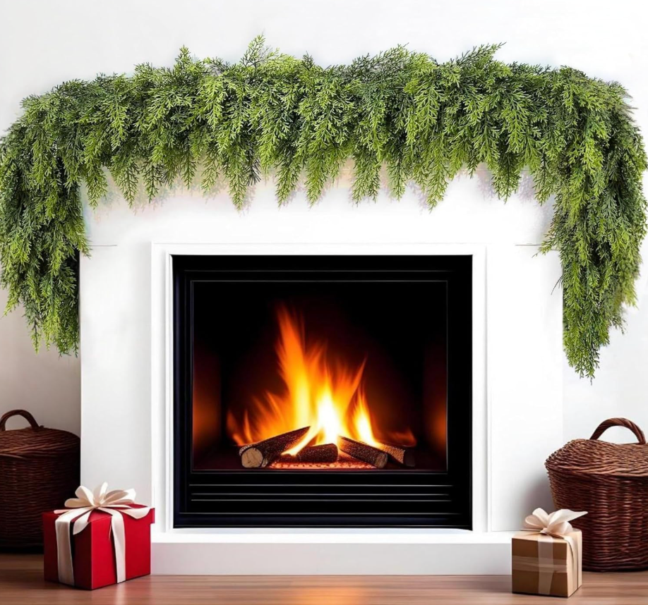 9 FT Christmas Garland, Cedar Garland - Realistic Artificial Christmas Garlands for Indoor and Outdoor Decor,Fireplace,Mantle,Doorway,Wreath-Green Faux Pine Garland for Christmas Decorations (2, 9 FT)
