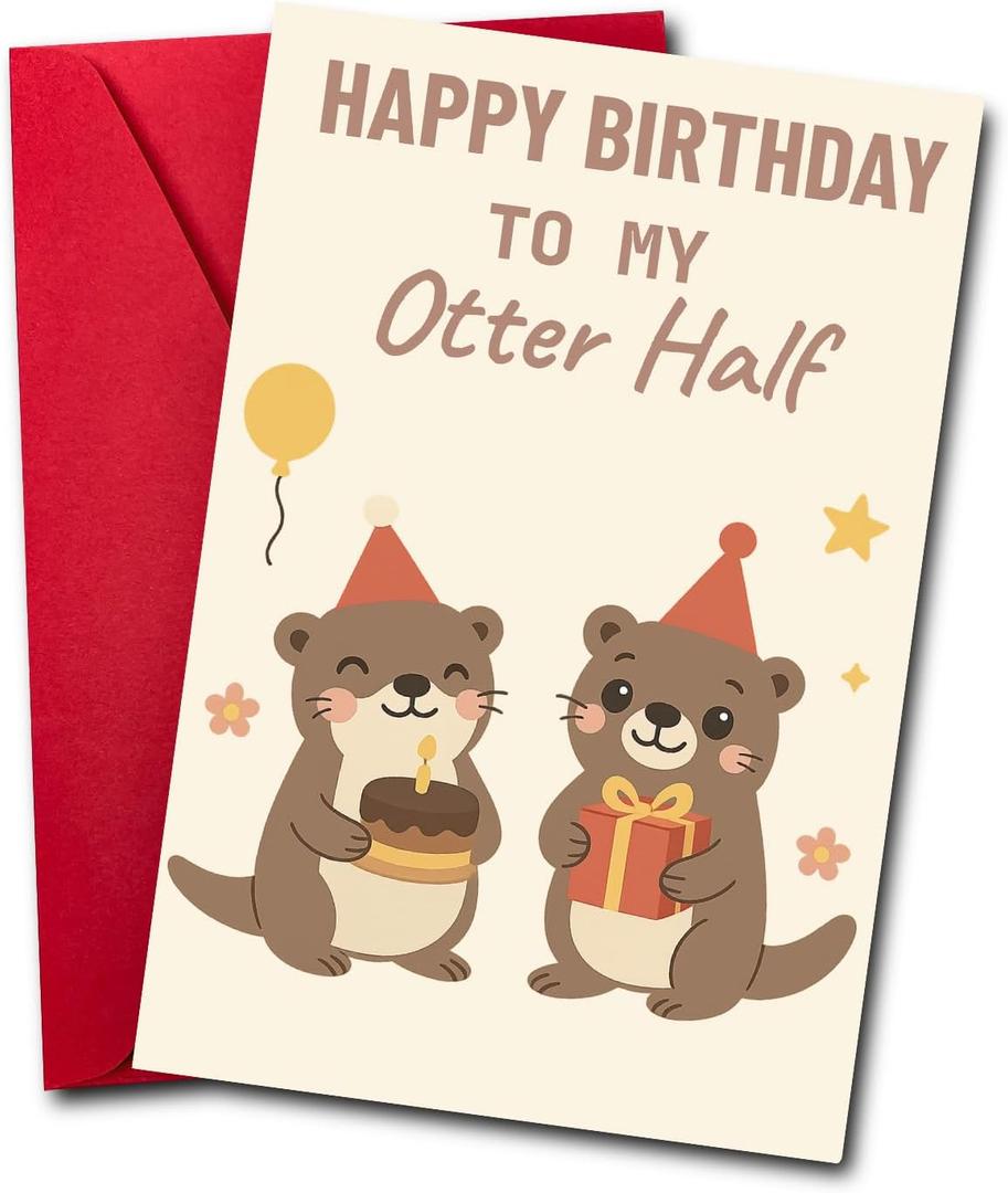10 x Romantic Birthday Card  Cute Otter Couple Greeting Card with Envelope for Boyfriend, Girlfriend, Husband, or Wife (SR06)