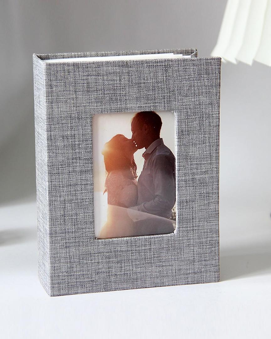 Photo Album 4x6 with Linen Cover, Small Photo Album Book for Holds 100 Pictures, portable photo album for Family, vacation photo book (Gray)