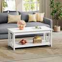WLIVE Coffee Table with Storage Shelf, 39.4" Farmhouse Coffee Table with V-Frame Support, 2-Tier Wood Rustic Center Table for Living Room, Bedroom & Balcony, All White, 39.4in