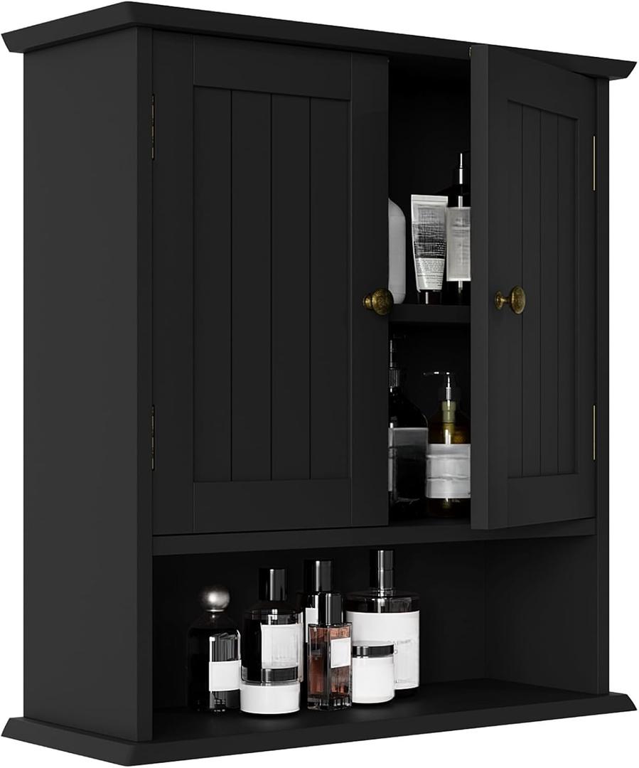 Smuxee Black Wall Cabinet, Small, 2-Door Medicine Cabinet with Adjustable Shelves, Over Toilet, For Kitchen and Laundry Rooms