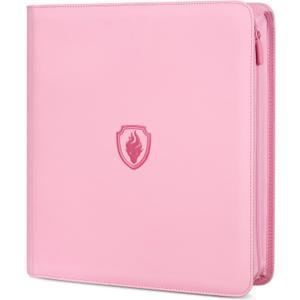 Premium Zip Card Binder 12 Pocket, Fabmaker 912 Pockets Trading Card Binder, PU Zipper Card Collection Album, Sturdy Side-Loading Card Book Holder for Game & Sports Cards, Pink