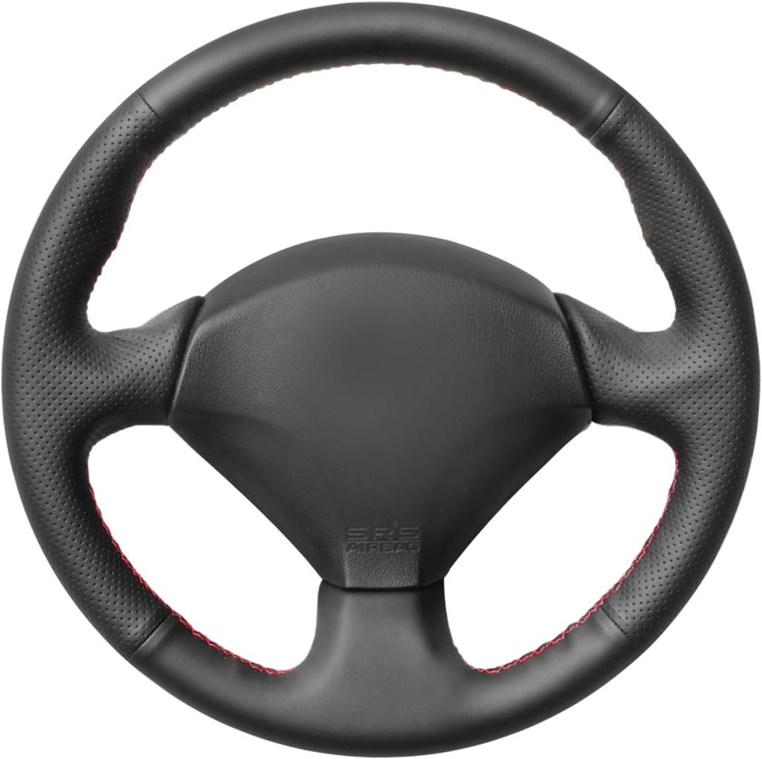 MEWANT Steering Wheel Cover Wrap for Honda S2000 Civic Si for Acura RSX Type-S Accessories Protector Hand Sewing Black Genuine Leather