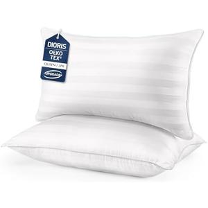 DIORIS Pillows Queen Size Set of 2 - Luxury Hotel Bed Pillows for Sleeping, Supportive Side Sleeper Pillow for Neck and Shoulder Pain Relief, Down Alternative Fill for Back, Stomach Sleepers 29"x16"