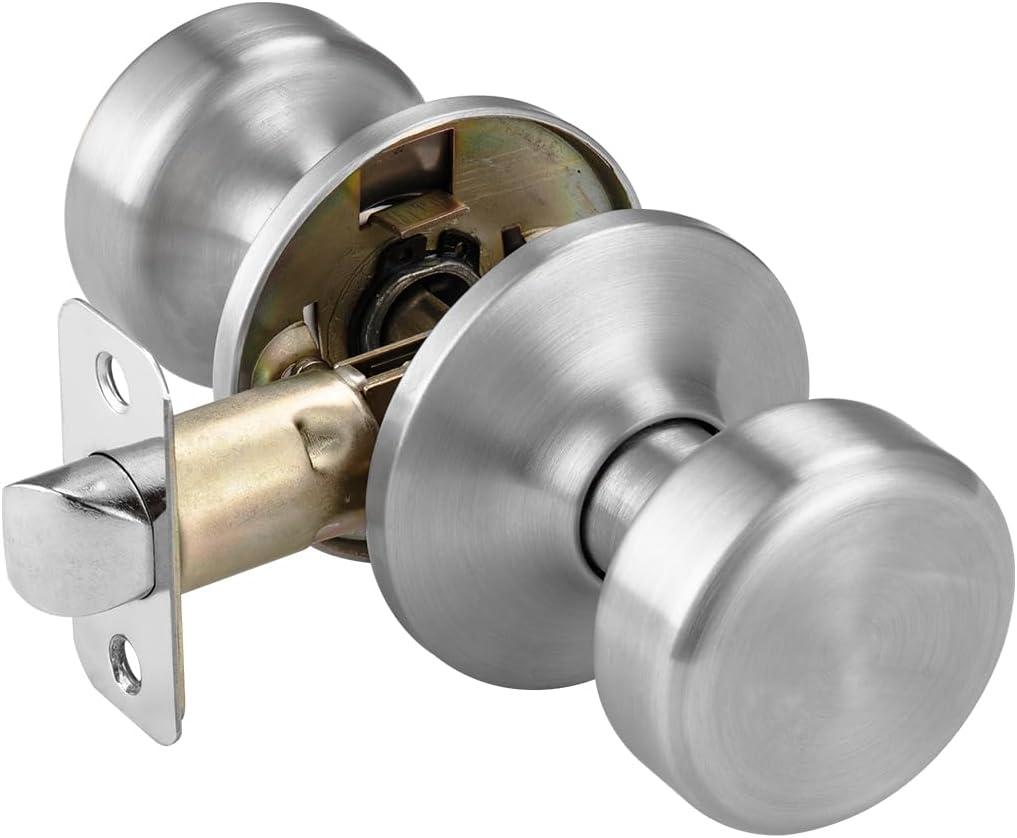 Brushed Nickel Door Knobs, Pismo Door Knob with Lock, Privacy Door Handles Interior for Bath & Bed