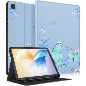 Uppuppy for Samsung Galaxy Tab S6 Lite Case 10.4 Inch Kids Cute Girls Folio Women Butterfly Girly Pretty Kawaii Aesthetic Teens Blue Tablet Cover for Samsung S6 Lite Tab Cases SM-P610/P613/P615/P619