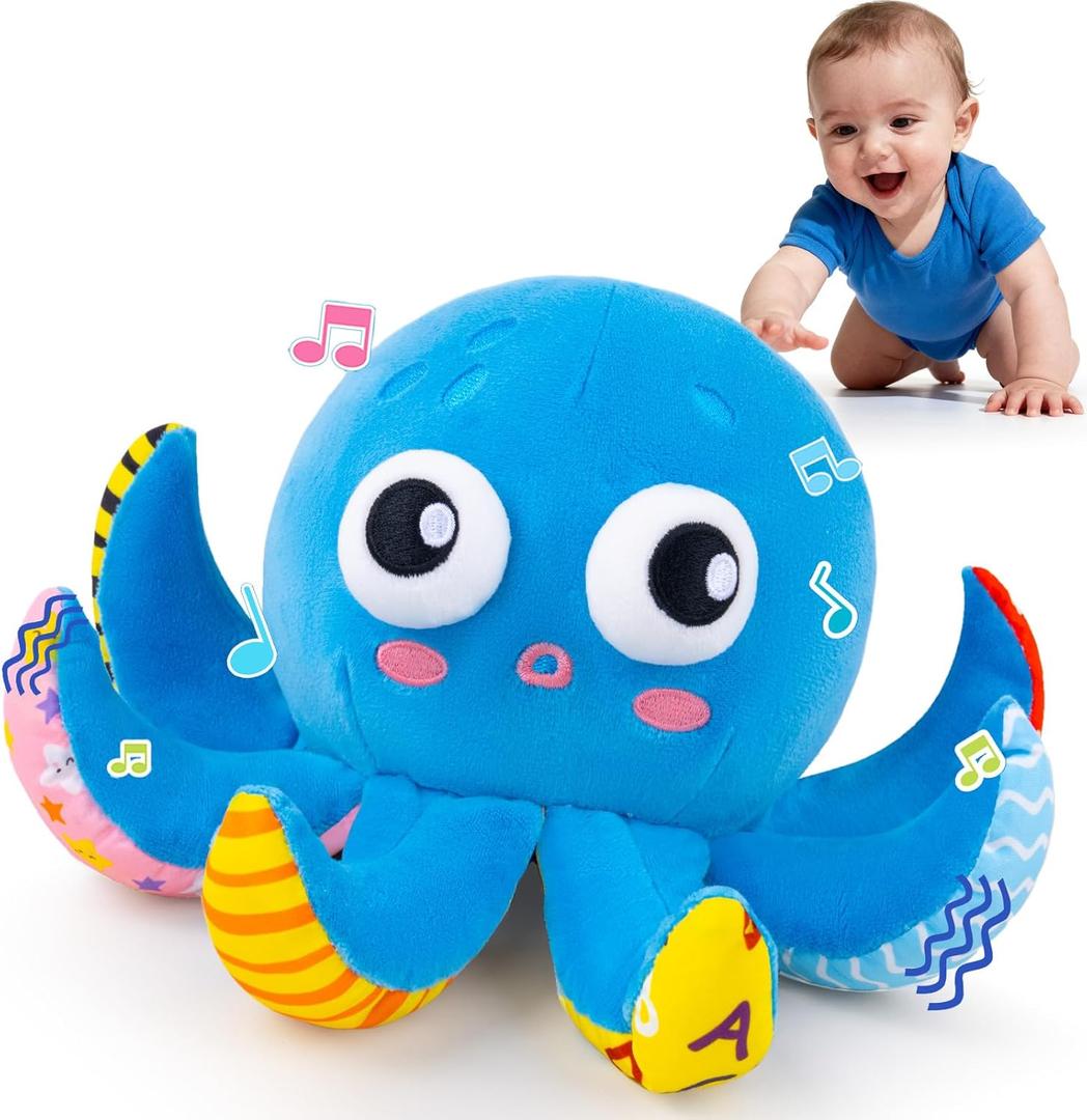 Baby Toys 6-12 Months, Musical Crawling Bouncing Octopus Plush Toys 12-18 Months, 50 Songs & Recording Feature, Interactive Toddler Toys Age 1-2 Tummy Time Toys for 1 Year Old Infant