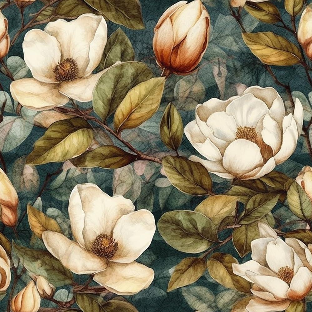 REDAMANCY Vintage Dark Green White Magnolia Floral Plants Peel and Stick Wallpaper Stick on Contact Paper Vintage Wall Paper Easy Peel Off for nightstand Drawer Cabinet Renter (17.7" x 118")