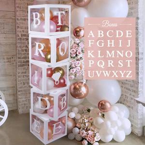 96 PC Bridal Shower Decorations Balloon Boxes White- Transparent Block with BRIDE TO BE + GROOM + A - Z Letters and 40 Balloons- Engagement Bachelorette Parties Weddings Centerpieces Photo Booth Props