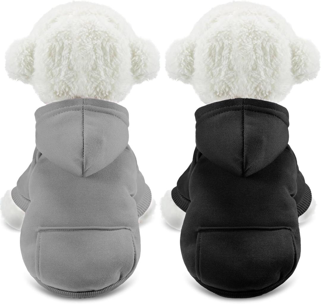 SATINIOR 2 Pieces Winter Dog Hoodie Warm Small Dog Sweatshirts with Pocket Cotton Coat for Chihuahua Clothes Puppy Costume (S,Black, Gray)