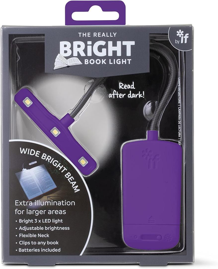 IF The Really Bright Book Light - Purple. Super Bright Reading Lights for Books in Bed  Flexible Book Light Clip On  A Great Book Lamp with Batteries Included