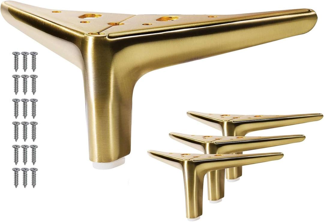 4-inch Brushed Gold Furniture Legs, Legs for Furniture Set of 4 Modern Furniture Feet Metal Table Legs for Cabinet Sofa Couch Chair Bed Dresser Wardrobe Risers DIY Replacement