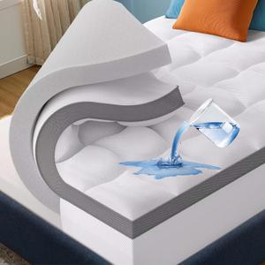 Bedsure 4 Inch Memory Foam Full Size Mattress Topper, Dual Layer 2.5 Inch Gel Memory Foam & 800 GSM Waterproof Pillow Top Cooling Mattress Pad with 8-21 Inch Deep Pocket (Full, 54x75 Inches)