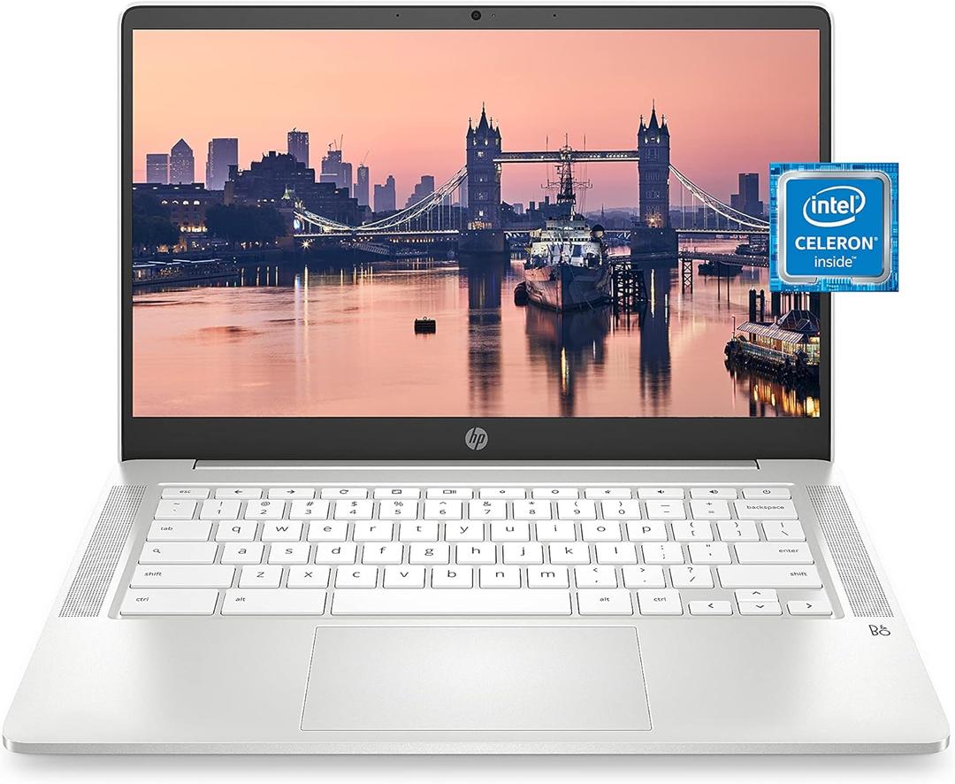 HP Chromebook 14 Laptop, Intel Celeron N4000 Processor, 4 GB RAM, 32 GB eMMC, 14 HD Display, Chrome, Lightweight Computer with Webcam and Dual Mics, Home, School, Music, Movies (14a-na0021nr, 2021)