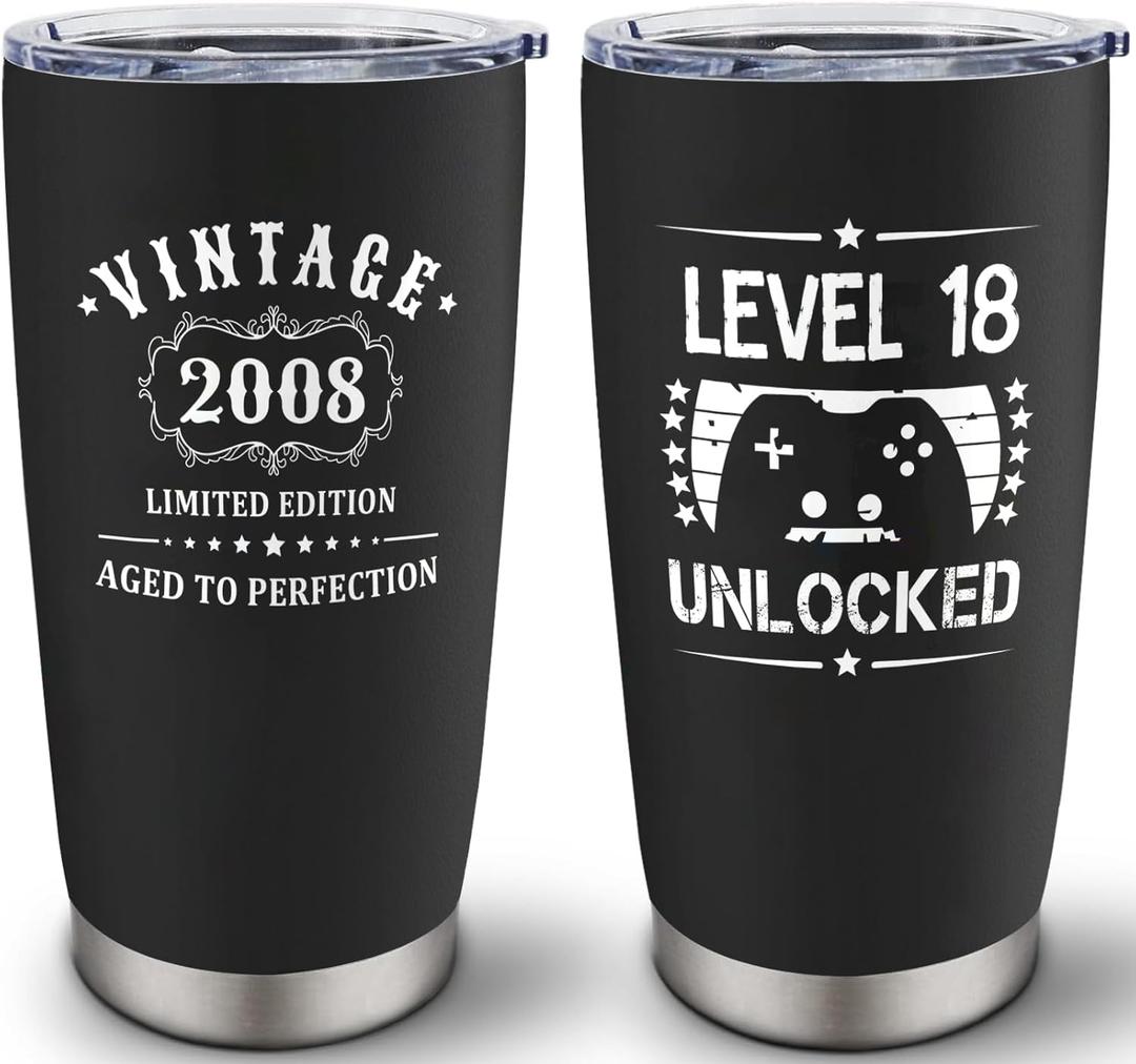 18th Birthday Gifts for Boys, 18 Year Old Boy Gifts, 18th Birthday Decorations for Boys, Gift for 18 Year Old Guys, Vintage 2008 Cheers To 18 Years, Turning 18 Bday Gift for Him 20oz Tumbler