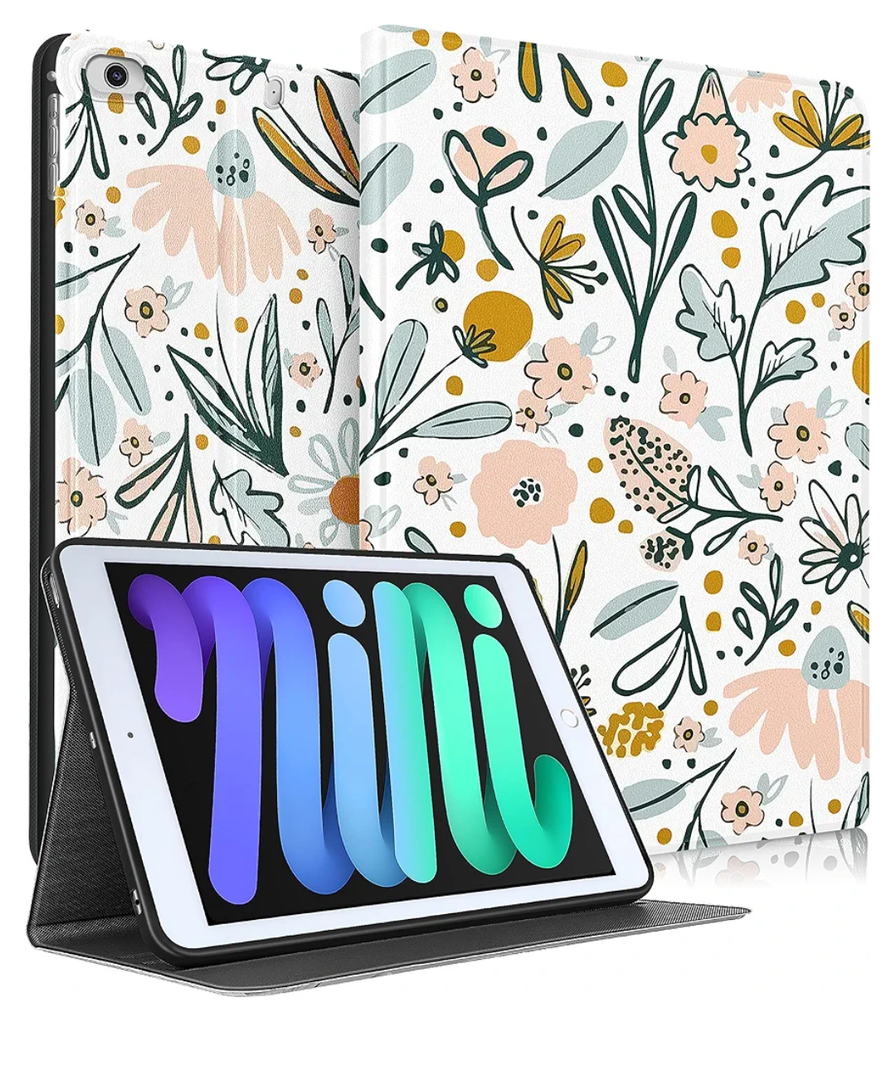 for Apple iPad Mini 5/4/3/2/1 Case, for iPad Mini 5th/4th/3rd/2nd/1st Generation Case Kids Cute Kawaii Folio Women Teen Girls Girly Flower Floral Design Cover for iPad Mini 7.9 Inch Case