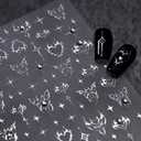 Silver Star Nail Art Stickers 5D Self Adhesive Heart Butterfly Nail Stickers for Nail Art Silver Nail Decals Rhinestone Design Star Nail Supplies for Women Girls