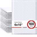 Fuxury Bubble Mailer 6x10" 100 Pack White Bubble Mailers Usable Size 6x9" Self Seal Padded Mailing Envelopes Opaque Bubble Padded Mailer for Small Business Mailing Jewelry Makeup Small Items