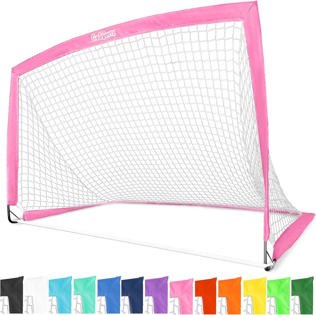 GoSports Portable Soccer Goals for Kids - 13 Color Options - Choose 4 x 3 ft or 6 x 4 ft - Team Tone Pop Up Nets for Backyard