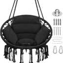 Goutime Hammock Chair with Hanging Hardware Kit and Back Cushions,Macrame Boho Swing Chairs for Indoor,Outdoor,Bedroom,Patio (Black), 55"L x 30"W