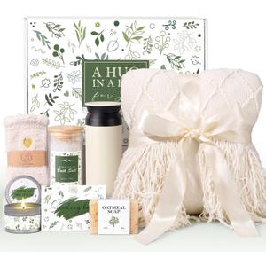 Self Care Gifts for Women, Get Well Gifts for Women, Sympathy Gift Baskets, Get Well Soon Care Package, Encouragement Inspirational Gift Baskets, Sending Hug (Ivory)