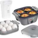 Hamilton Beach 6-in-1 Electric Egg Cooker for Hard Boiled Eggs, Sous Vide Style Egg Bite Maker and Poacher, 5.25 Non-Stick Skillet for Omelets, Scrambling & Frying, Grey (25510)
