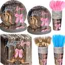 168 Pcs Boots Bows Gender Reveal Birthday Party Supplies Boy or Girl Birthday Party Decorations, Cowboy Boots Pink Bows for Baby Shower Decorations (Brown)