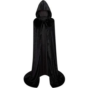 LHJ Unisex Full Length Hooded Robe Cloak Long Velvet Cape Cosplay Costume (Large, Black)