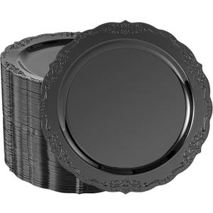 100 Pieces Black Plastic Plates - 10.25inch Dinner Disposable Plates - Premium Heavy Duty Hard Disposable Dinner Plates - Party Supplies for Birthdays, Celebrations, Wedding