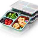 AIEVE Stainless Steel Kids Plates, 4 Pack Stainless Steel Portion Control Plate with Lids for Toddler 3 Compartment Non-Toxic (Rainbow)