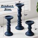 Set of 3 Navy Blue Candle Holders Rustic Farmhouse Mango Wood Candlestick Holder Large Pillar Candle Stand Vintage Antique Home Decor for Table Centerpieces Fireplace Mantel, 12", 9", 6" H