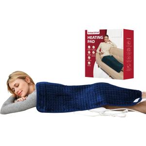 Ambershine 17''x33'' XXXL King Size Heating Pad with Fast-Heating Technology&6 Temperature Settings, Flannel Electric Heating Pad/Pain Relief for Back/Neck/Shoulders/Abdomen/Leg(Dark Blue)