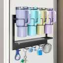 Magnetic Cup Holder for Stanley & Most Tumblers, Water Bottle Organizer for Fridge, Space Saving Stanley Cup Holder with 5 Hooks, No Drill Water Bottle Storage Rack for Kitchen Organization, Black