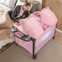 JOYMOR Twin Bassinet for Baby, Pink Bedside Bassinet, Convertible to Bedside Baby Bed and Playpen, with Wheel, Brake, Quick Foldable, Pink