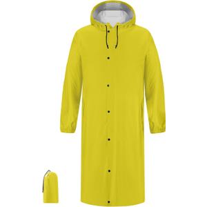 iCreek Long Raincoat 8000mm Waterproof, Lightweight Packable Hooded Rain Jacket for Men Women Hiking Camping Work Outdoors (Large, Yellow)