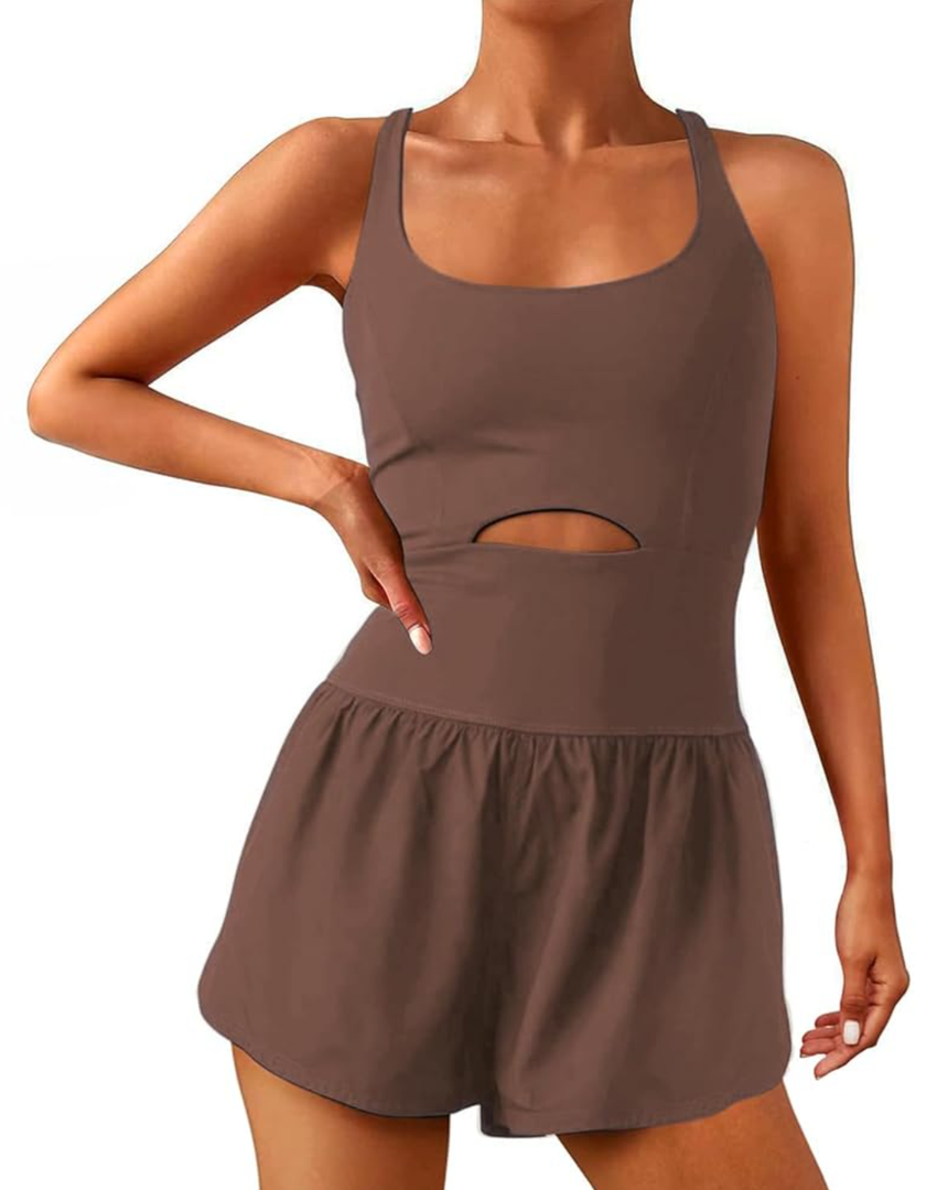 Wenlia Women Workout Romper Onesie with Padded Bras Sleeveless One Piece Outfits Shorts Atheletic Running Jumpsuit Clothes
