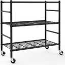 Sakugi Storage Shelves Organizer - 3 Tier Metal Shelf Organizer with Metal Wheels and Adjustable Leveling Feet, Heavy Duty Garage Shelving for Kitchen, Pantry and Closet, 33.1"x12.6"x32.5", Black