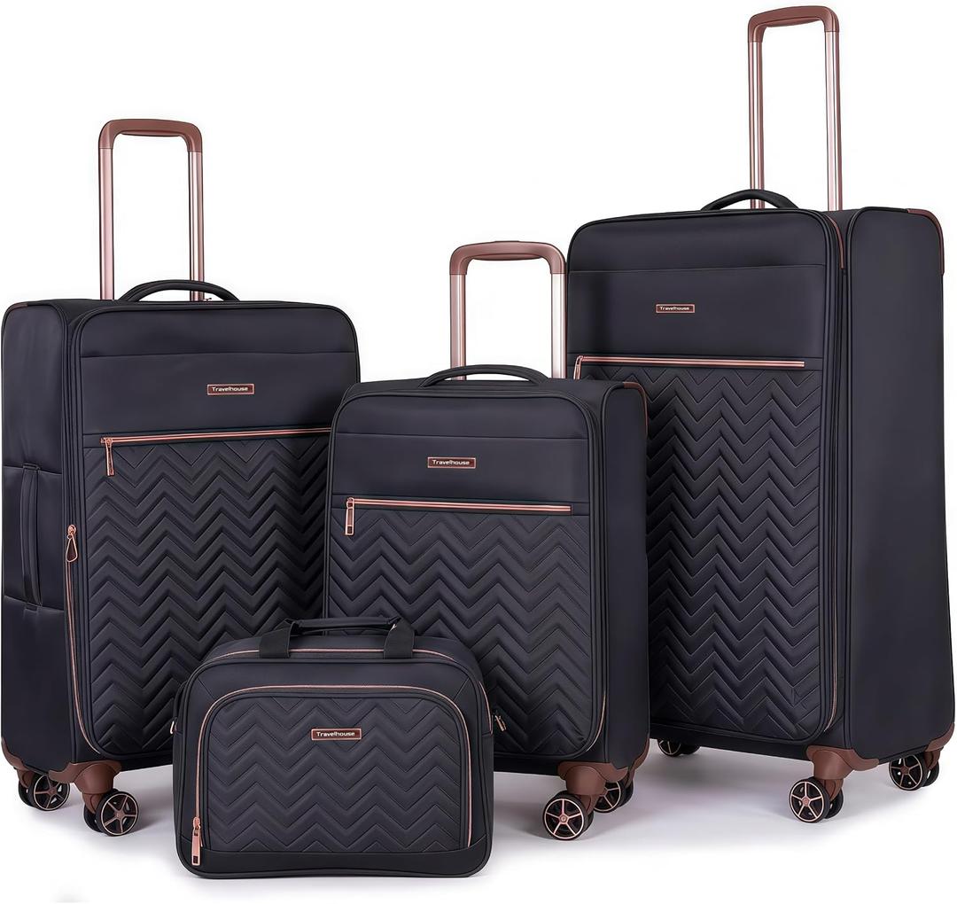 Travelhouse Softside 3 Piece Luggage Sets, 4 Piece Expandable Soft Sided Suitcase with Spinner Wheels, Lightweight Travel Set with Underseat Duffel Bag (16/20/24/28)